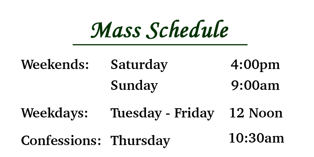 Updated Mass Schedule Holy Trinity