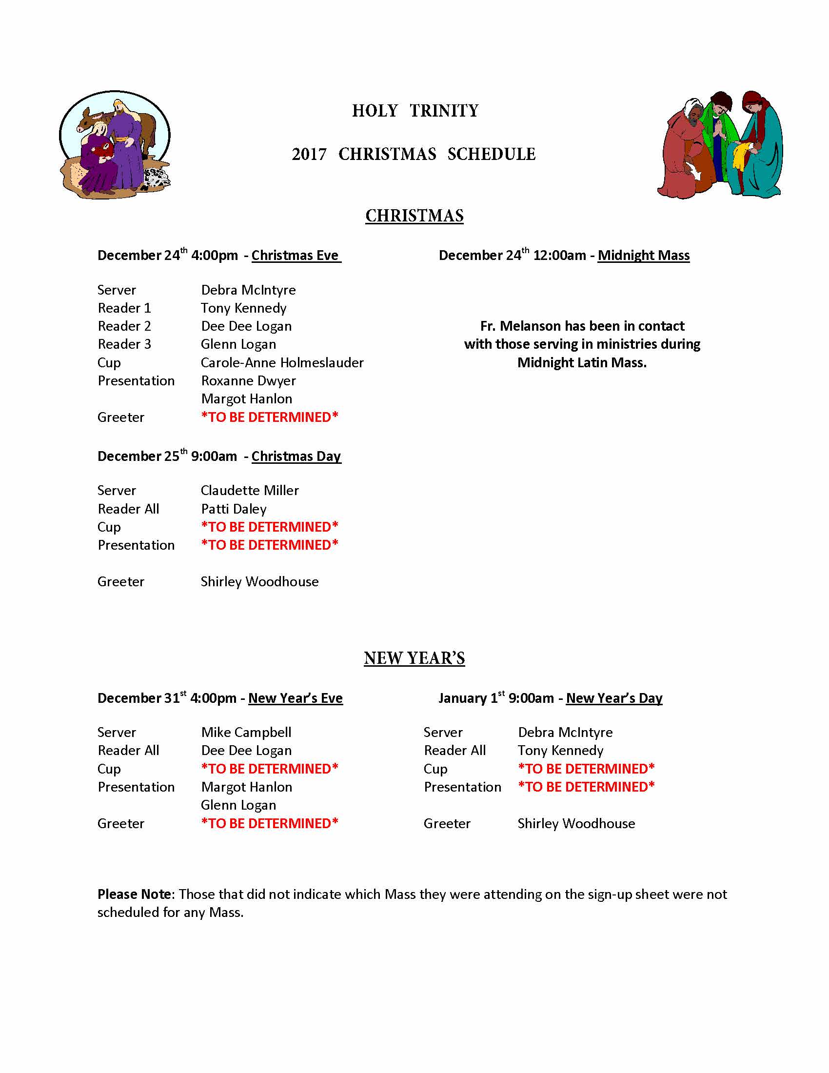 Christmas Ministry Schedule